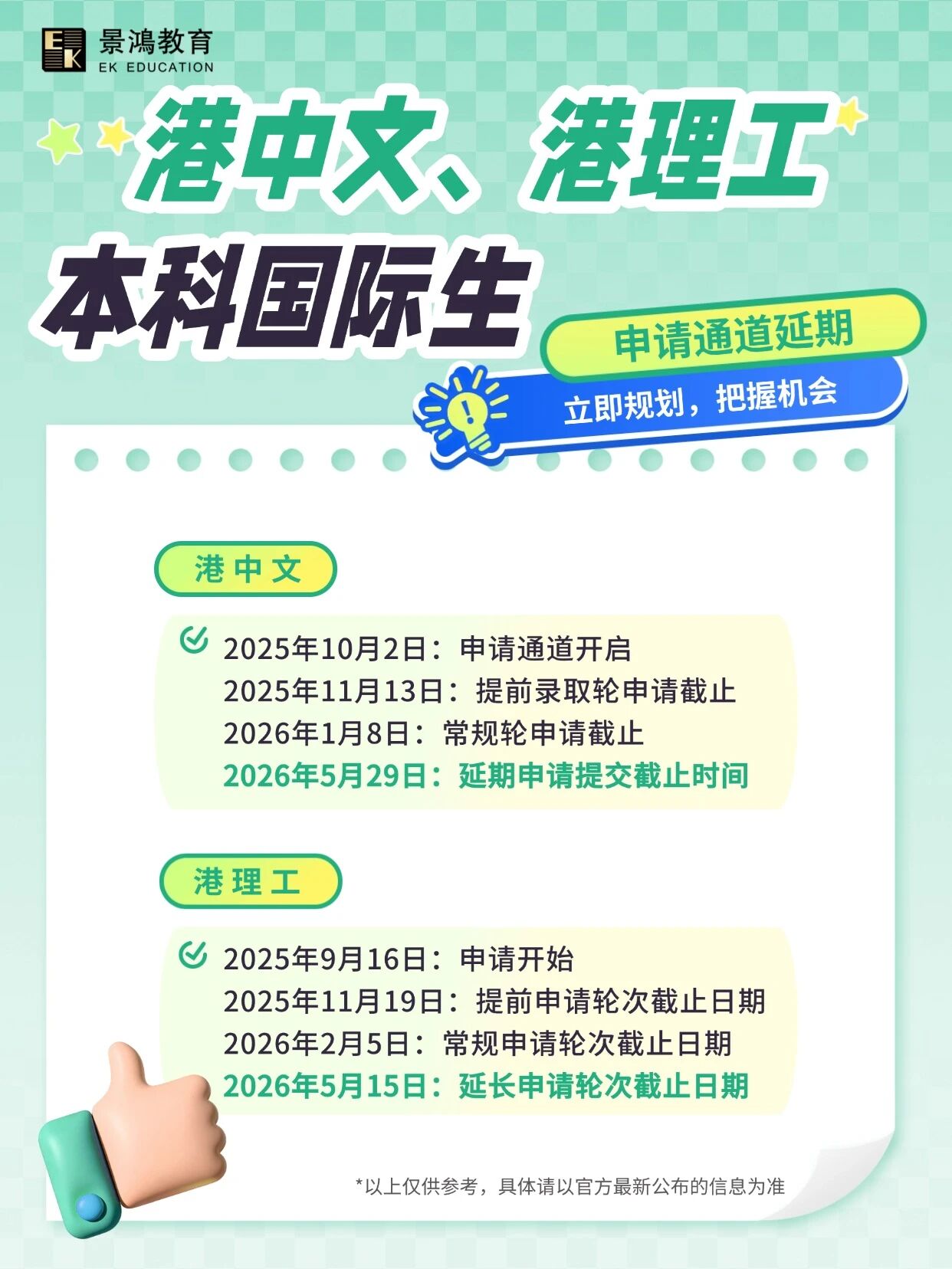 港中文、港理工国际生申请通道延期！