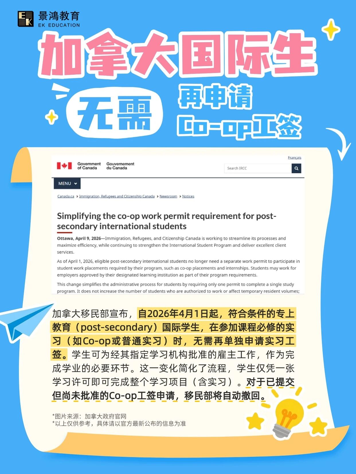 加拿大国际生无需再申请Co-op工签！